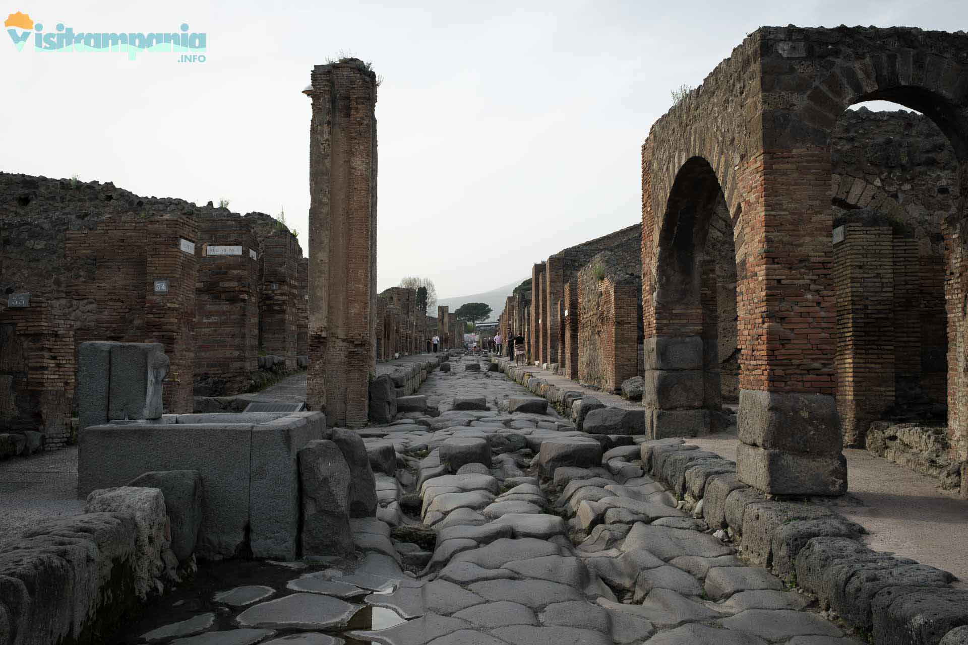 Pompeii Archaeological Park, paved streets and public fountains